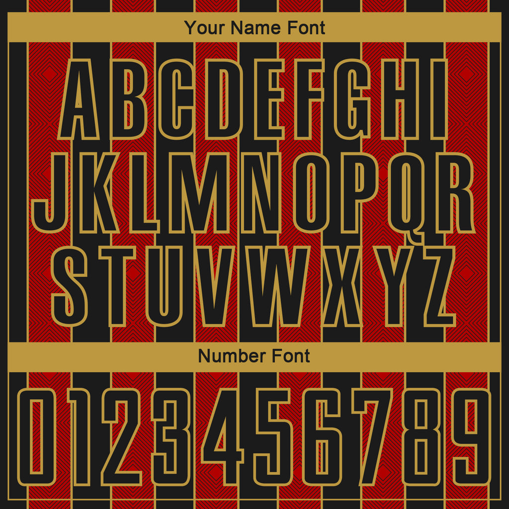 Custom Black Red-Old Gold Pinstripe Line Sports Sublimation Soccer Uniform Jersey