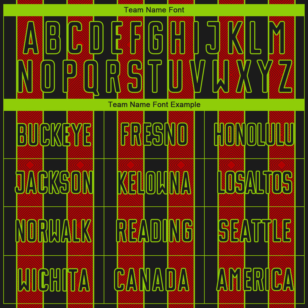 Custom Black Red-Neon Green Pinstripe Line Sports Sublimation Soccer Uniform Jersey