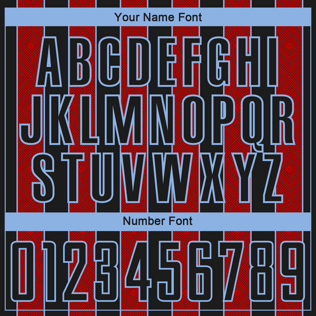 Custom Black Red-Light Blue Pinstripe Line Sports Sublimation Soccer Uniform Jersey