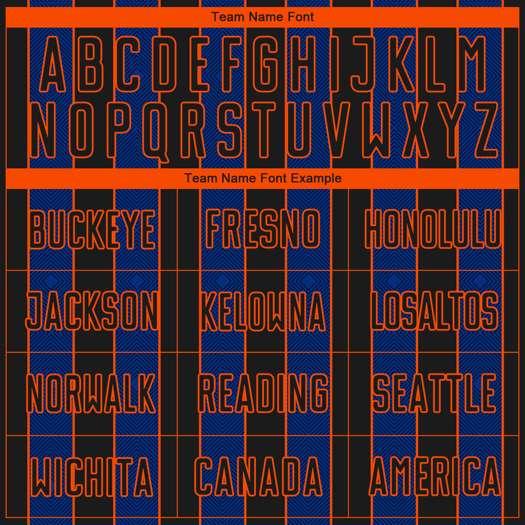 Custom Black Royal-Orange Pinstripe Line Sports Sublimation Soccer Uniform Jersey