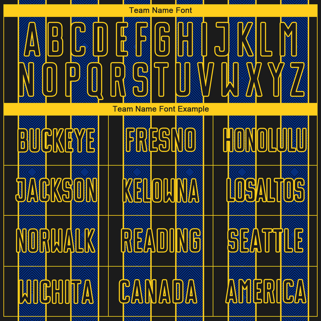 Custom Black Royal-Yellow Pinstripe Line Sports Sublimation Soccer Uniform Jersey