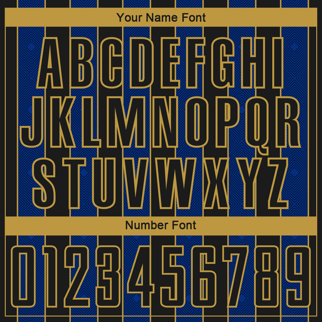 Custom Black Royal-Old Gold Pinstripe Line Sports Sublimation Soccer Uniform Jersey