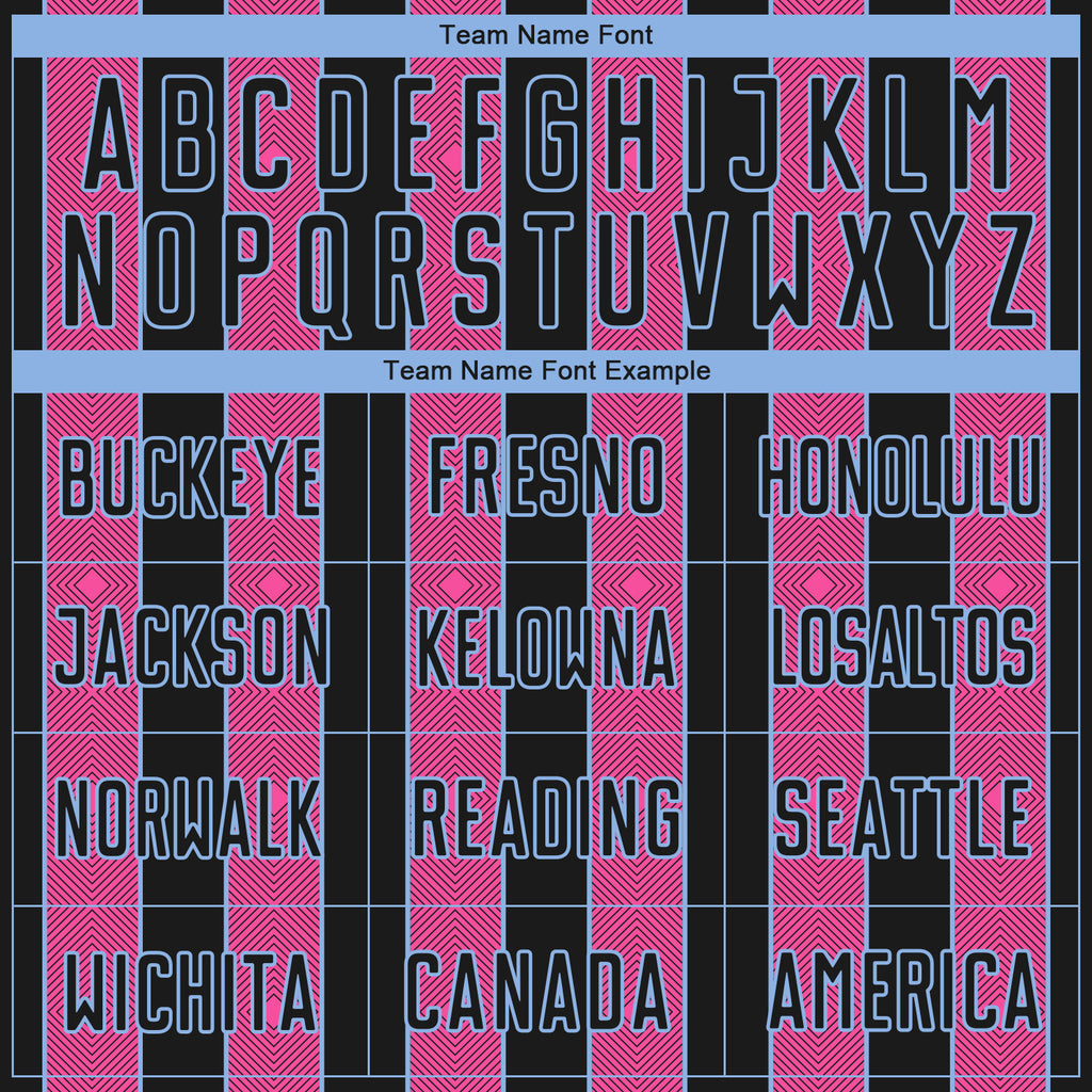 Custom Black Pink-Light Blue Pinstripe Line Sports Sublimation Soccer Uniform Jersey