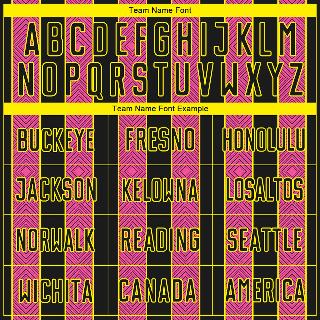 Custom Black Pink-Light Yellow Pinstripe Line Sports Sublimation Soccer Uniform Jersey