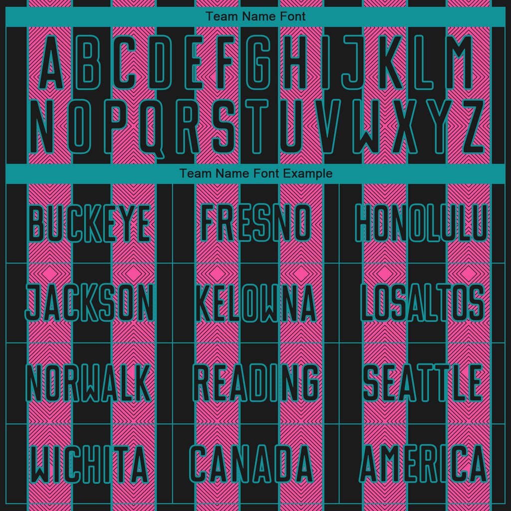 Custom Black Pink-Teal Pinstripe Line Sports Sublimation Soccer Uniform Jersey