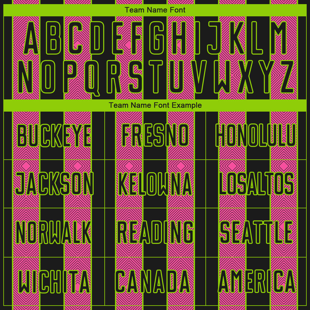 Custom Black Pink-Neon Green Pinstripe Line Sports Sublimation Soccer Uniform Jersey