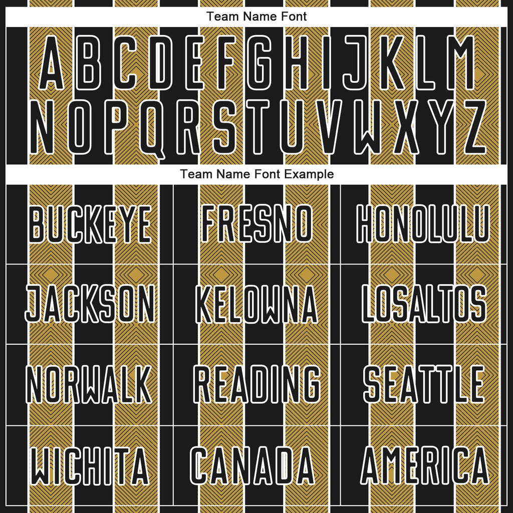 Custom Black Old Gold-White Pinstripe Line Sports Sublimation Soccer Uniform Jersey