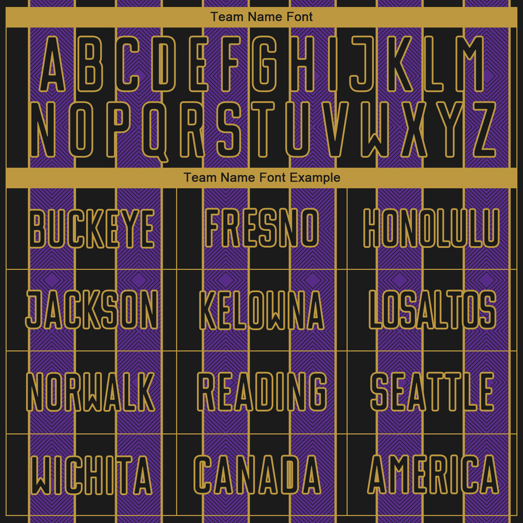 Custom Black Purple-Old Gold Pinstripe Line Sports Sublimation Soccer Uniform Jersey