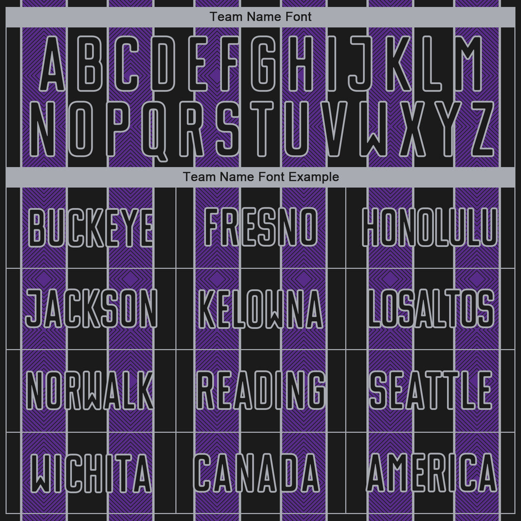 Custom Black Purple-Gray Pinstripe Line Sports Sublimation Soccer Uniform Jersey