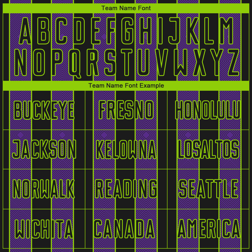 Custom Black Purple-Neon Green Pinstripe Line Sports Sublimation Soccer Uniform Jersey