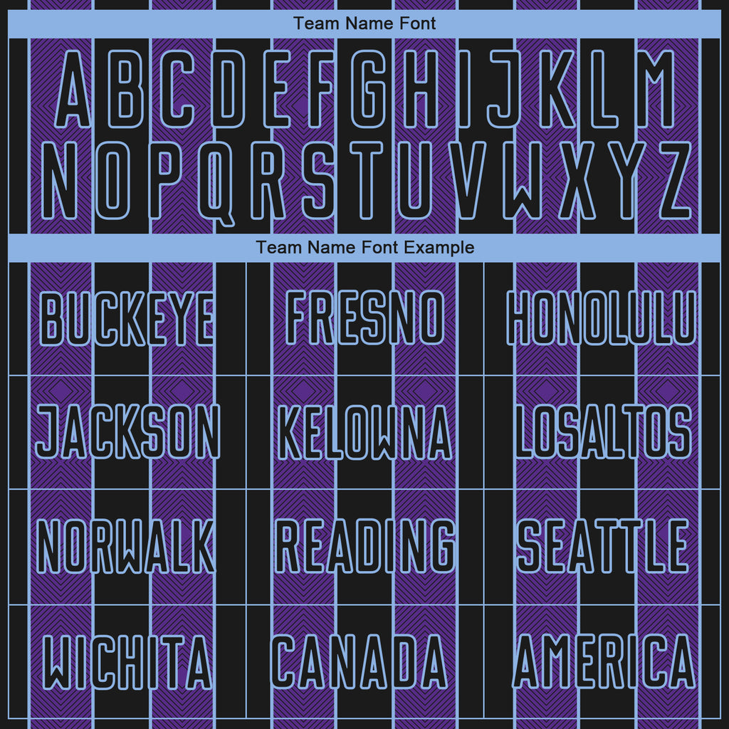 Custom Black Purple-Light Blue Pinstripe Line Sports Sublimation Soccer Uniform Jersey