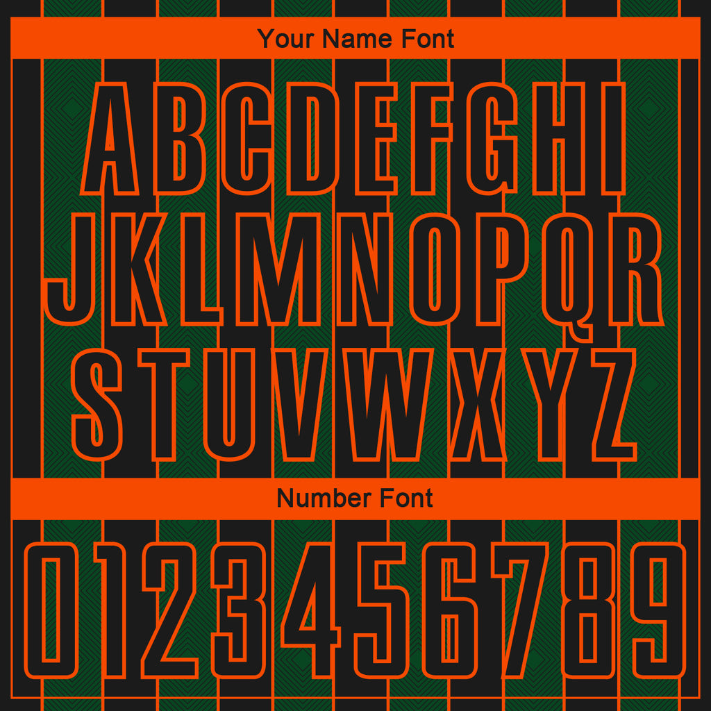 Custom Black Green-Orange Pinstripe Line Sports Sublimation Soccer Uniform Jersey