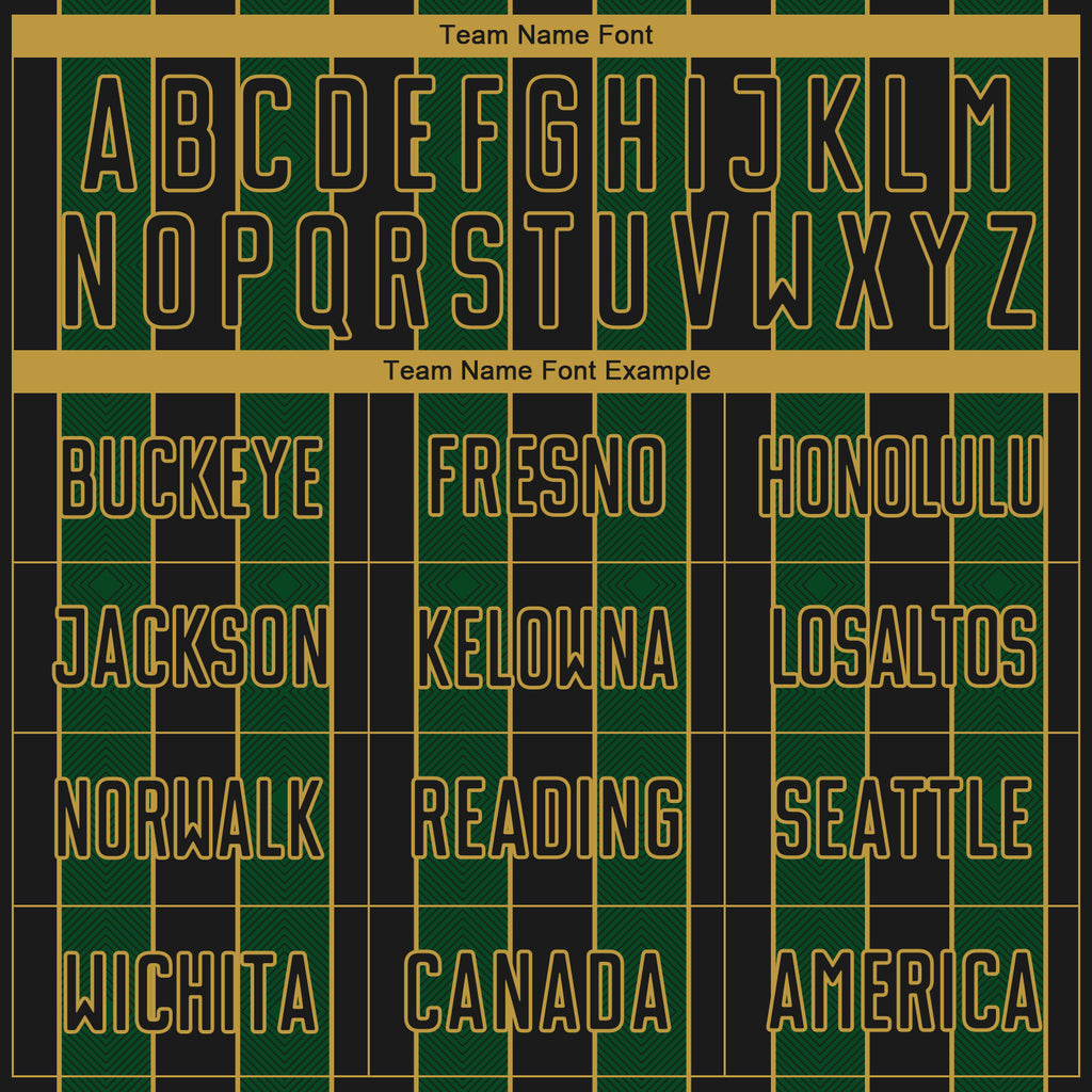 Custom Black Green-Old Gold Pinstripe Line Sports Sublimation Soccer Uniform Jersey