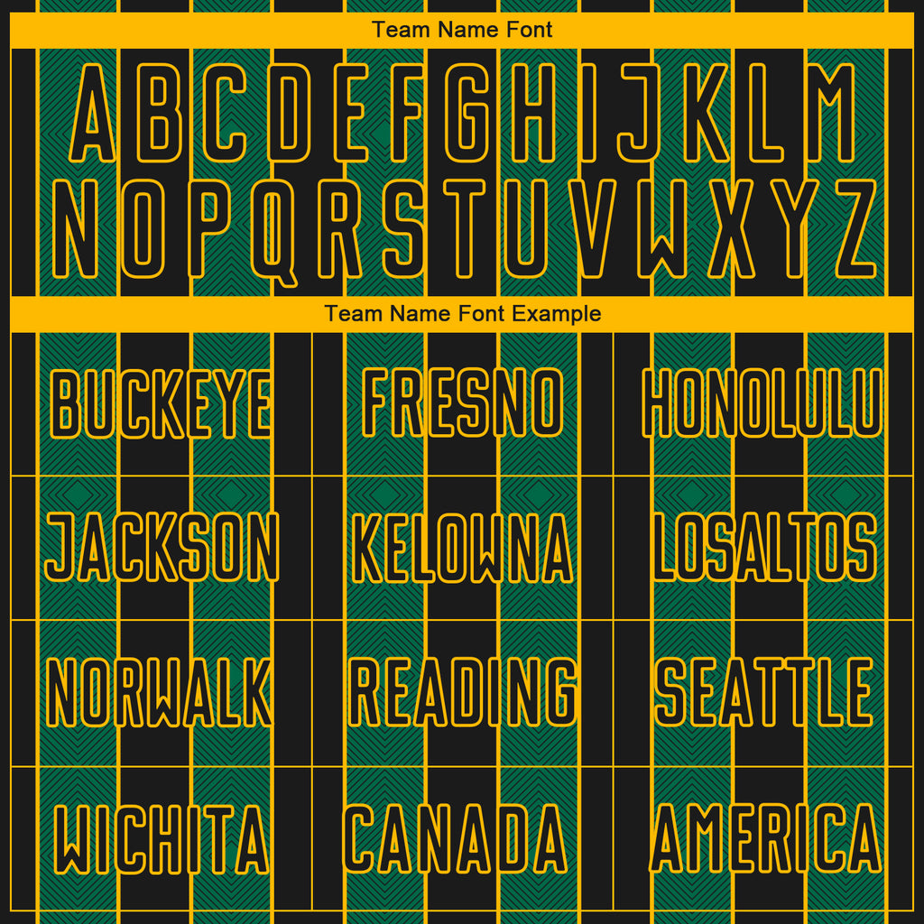 Custom Black Kelly Green-Gold Pinstripe Line Sports Sublimation Soccer Uniform Jersey