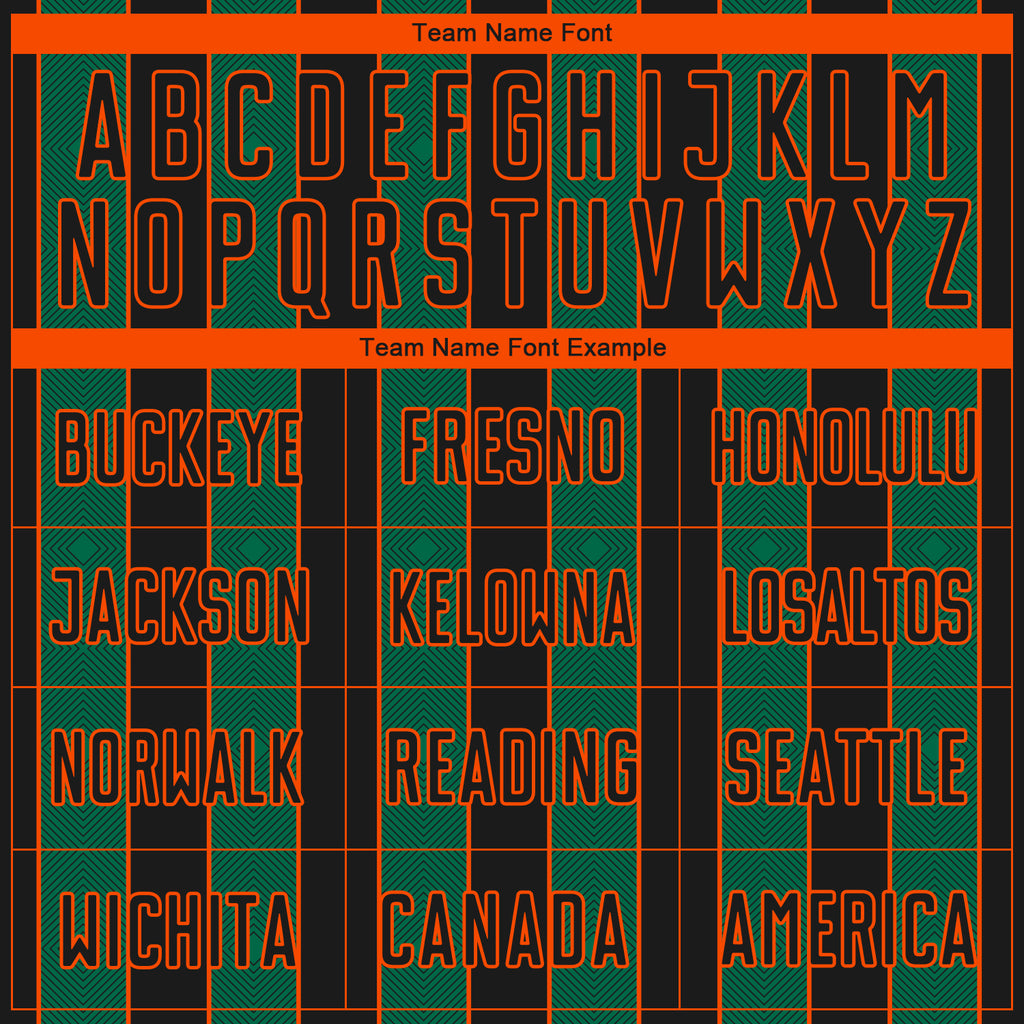 Custom Black Kelly Green-Orange Pinstripe Line Sports Sublimation Soccer Uniform Jersey