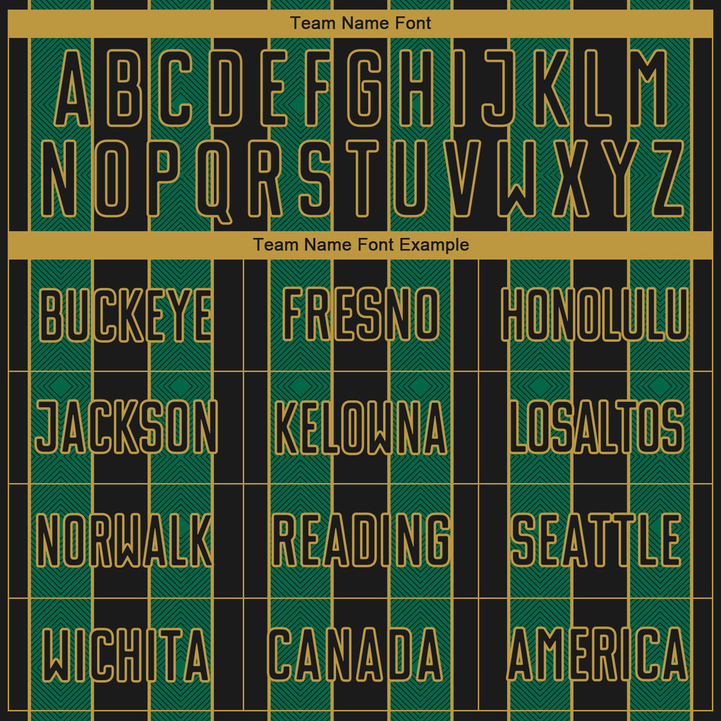 Custom Black Kelly Green-Old Gold Pinstripe Line Sports Sublimation Soccer Uniform Jersey