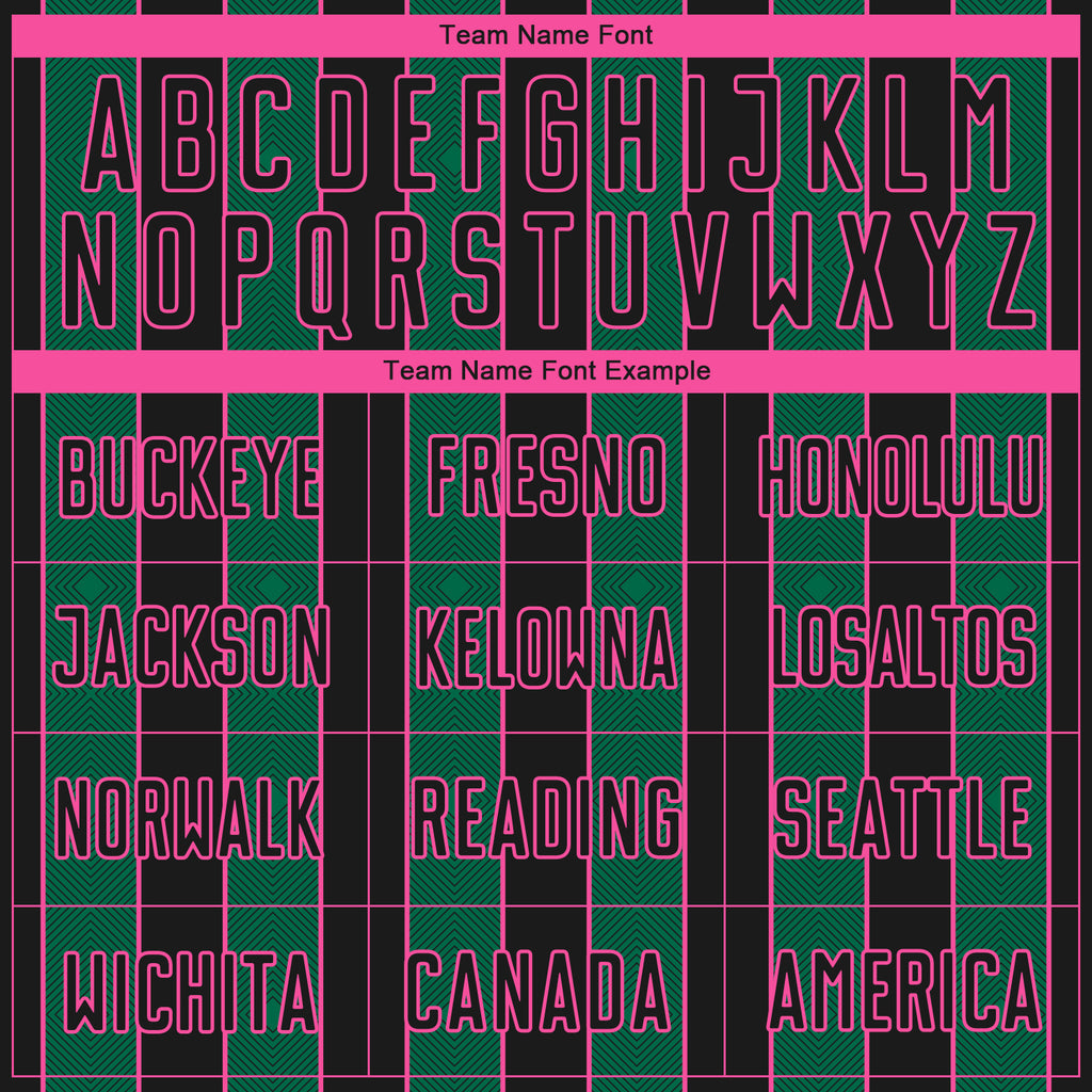 Custom Black Kelly Green-Pink Pinstripe Line Sports Sublimation Soccer Uniform Jersey