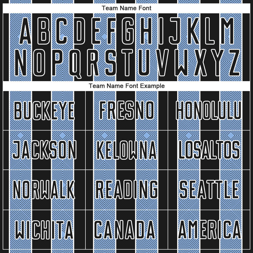 Custom Black Light Blue-White Pinstripe Line Sports Sublimation Soccer Uniform Jersey