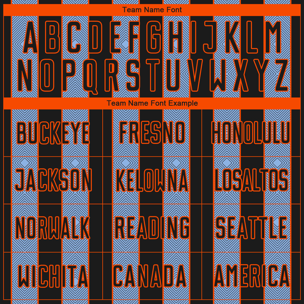 Custom Black Light Blue-Orange Pinstripe Line Sports Sublimation Soccer Uniform Jersey