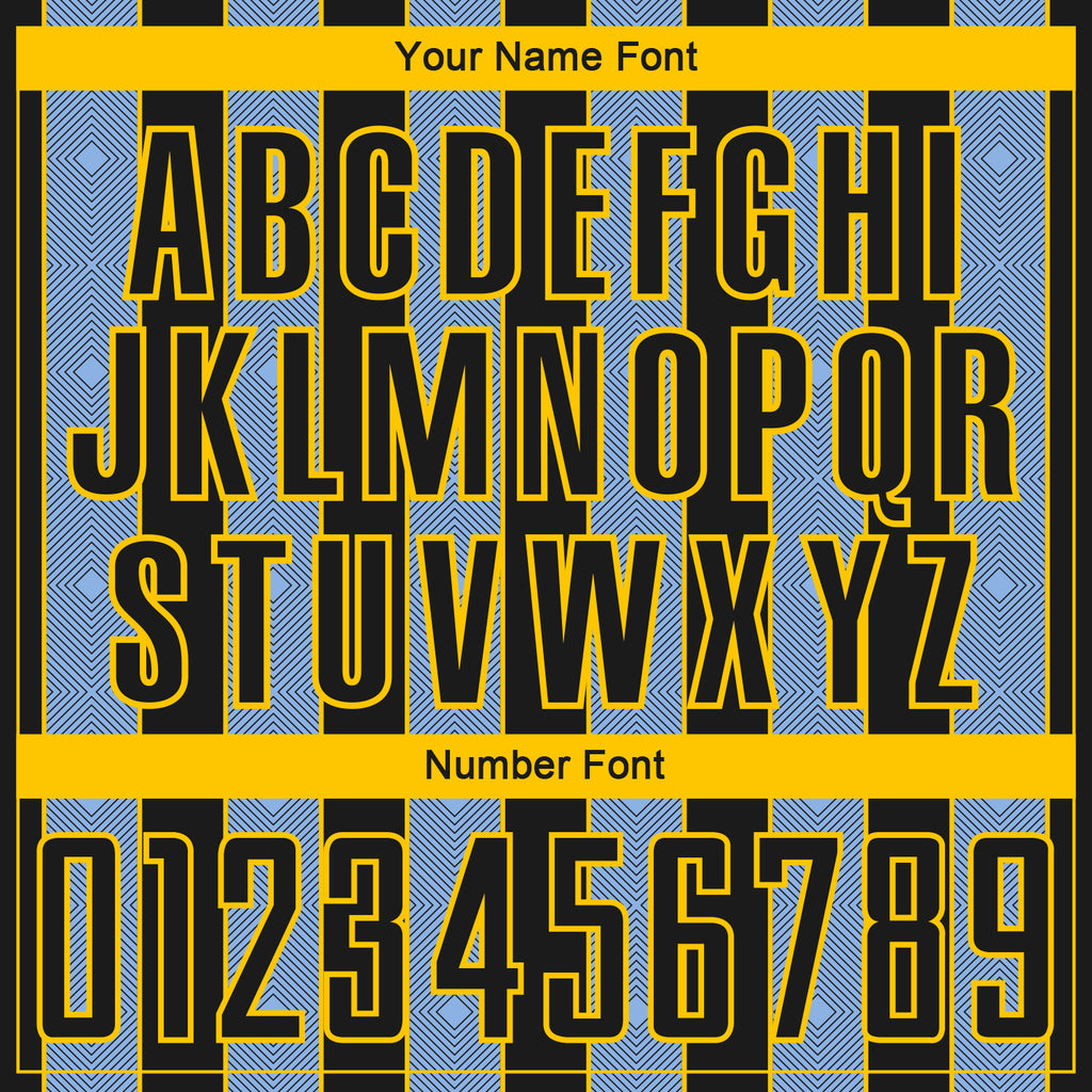 Custom Black Light Blue-Yellow Pinstripe Line Sports Sublimation Soccer Uniform Jersey