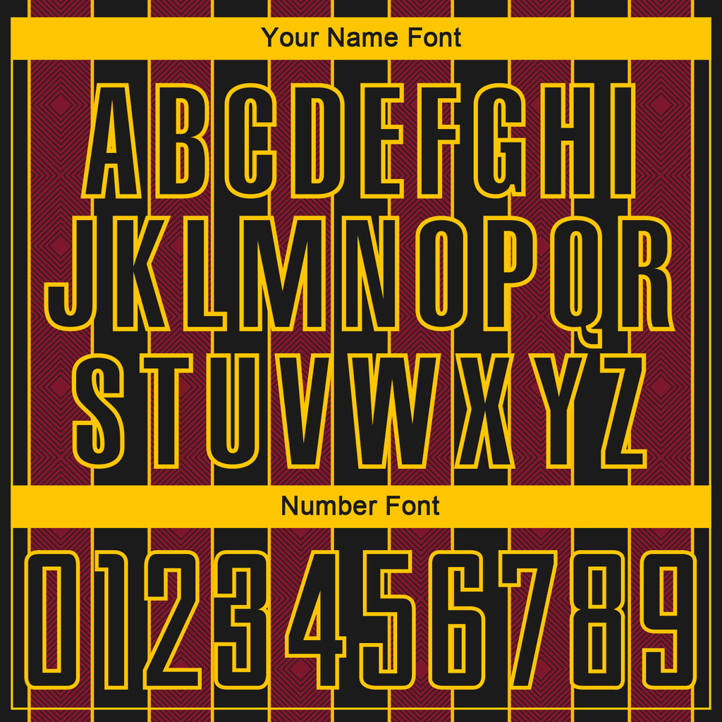 Custom Black Crimson-Gold Pinstripe Line Sports Sublimation Soccer Uniform Jersey