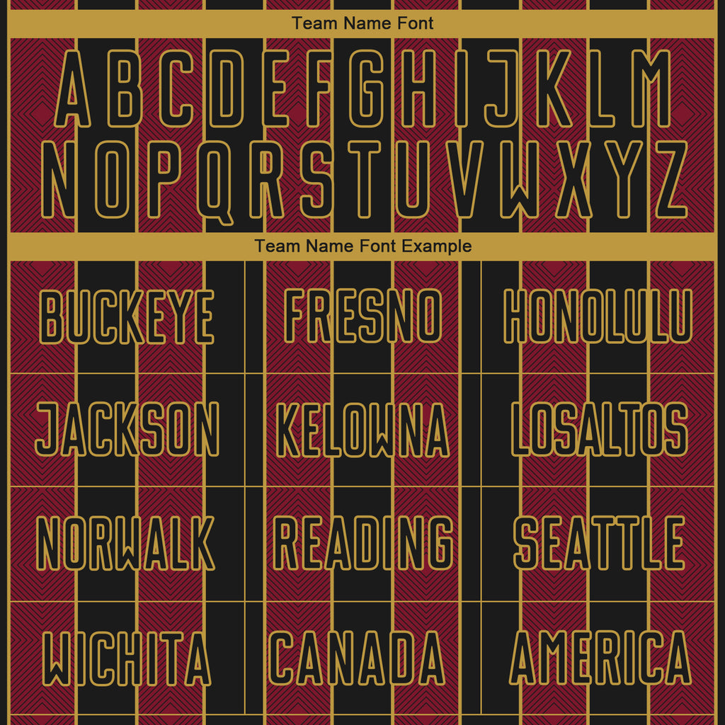 Custom Black Crimson-Old Gold Pinstripe Line Sports Sublimation Soccer Uniform Jersey