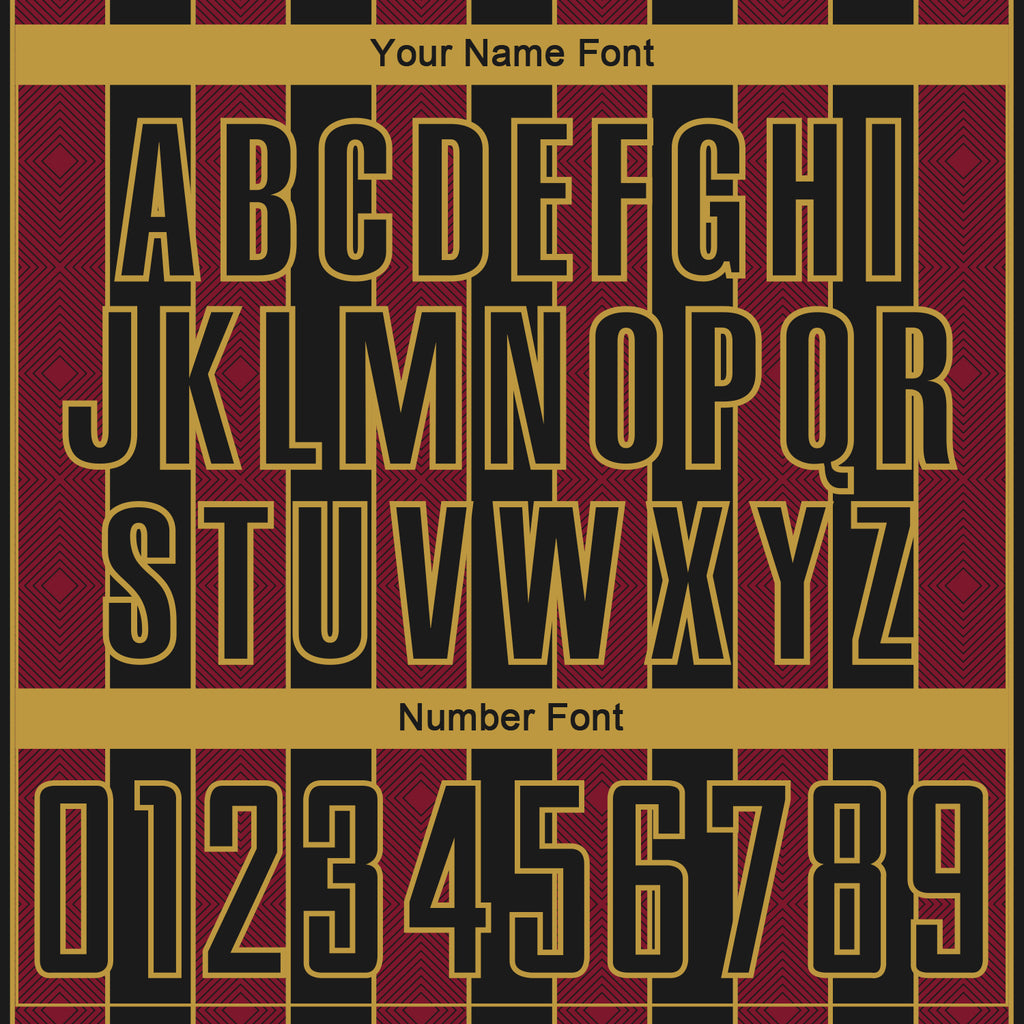 Custom Black Crimson-Old Gold Pinstripe Line Sports Sublimation Soccer Uniform Jersey