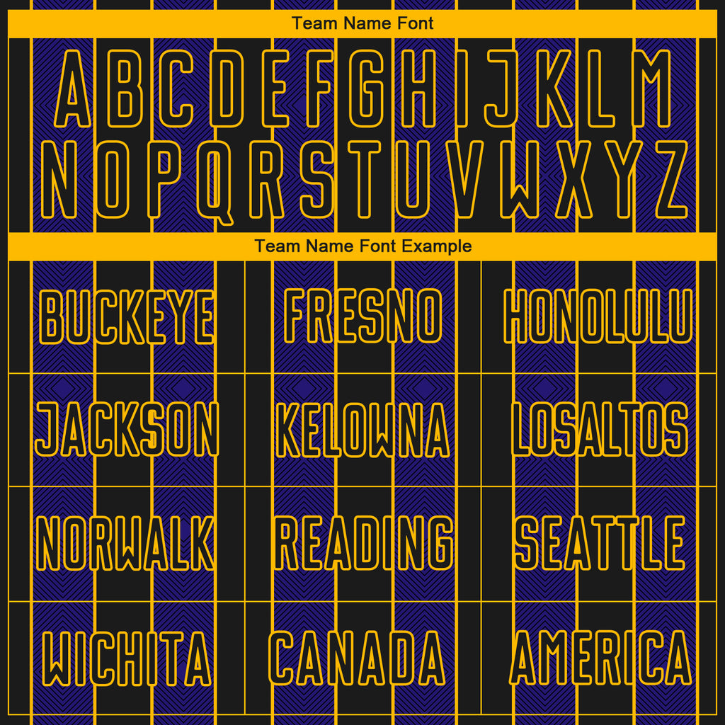 Custom Black Dark Purple-Gold Pinstripe Line Sports Sublimation Soccer Uniform Jersey