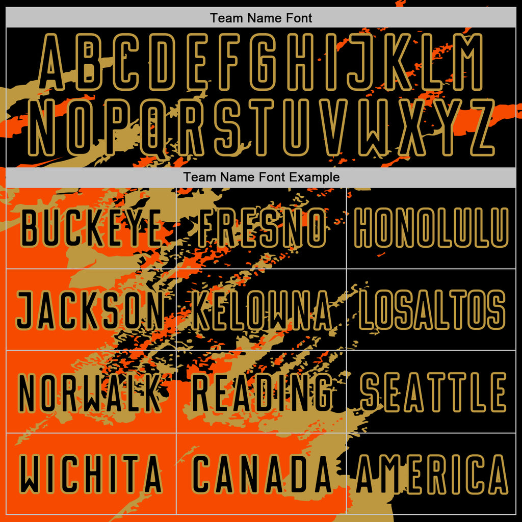 Custom Black Orange-Old Gold Abstract Fragment Art Splash Sports Sublimation Soccer Uniform Jersey