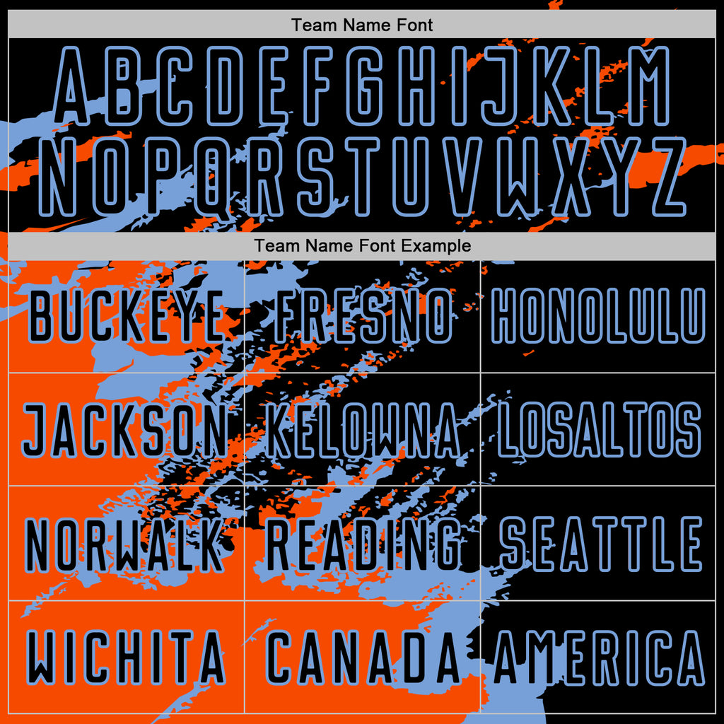Custom Black Orange-Powder Blue Abstract Fragment Art Splash Sports Sublimation Soccer Uniform Jersey