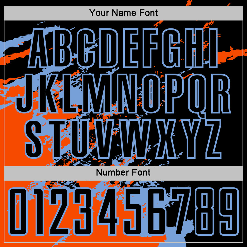 Custom Black Orange-Powder Blue Abstract Fragment Art Splash Sports Sublimation Soccer Uniform Jersey