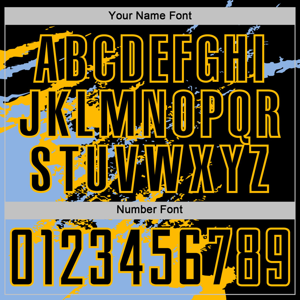 Custom Black Light Blue-Gold Abstract Fragment Art Splash Sports Sublimation Soccer Uniform Jersey