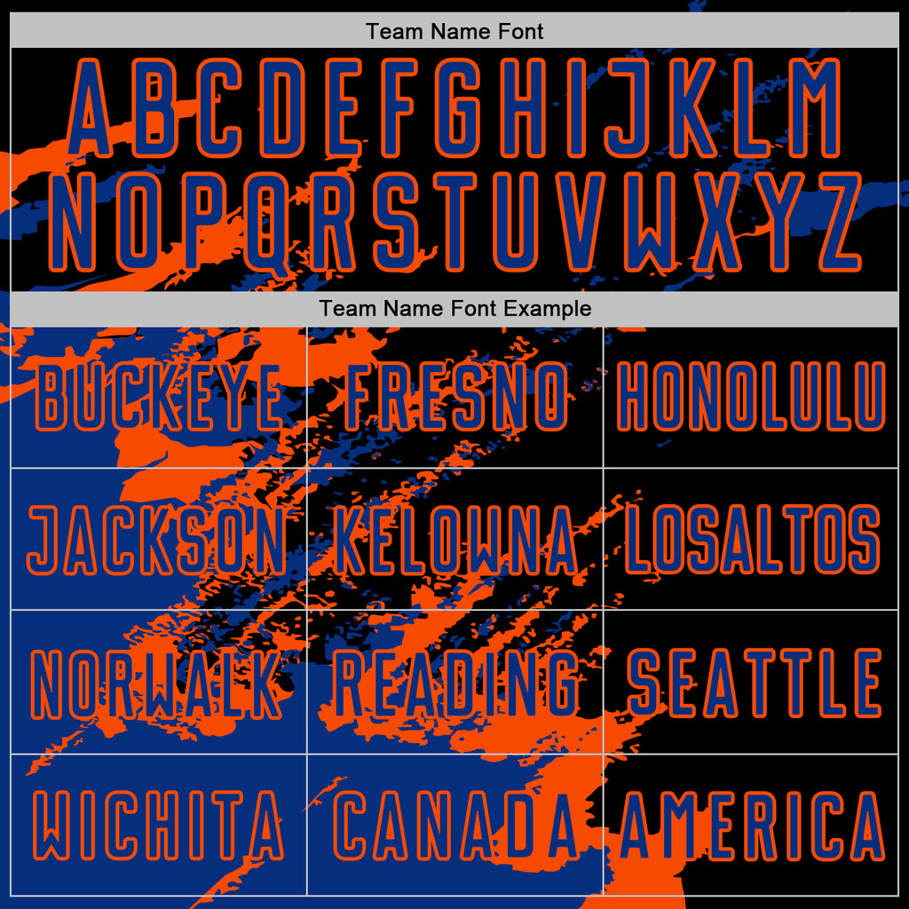 Custom Black Royal-Orange Abstract Fragment Art Splash Sports Sublimation Soccer Uniform Jersey