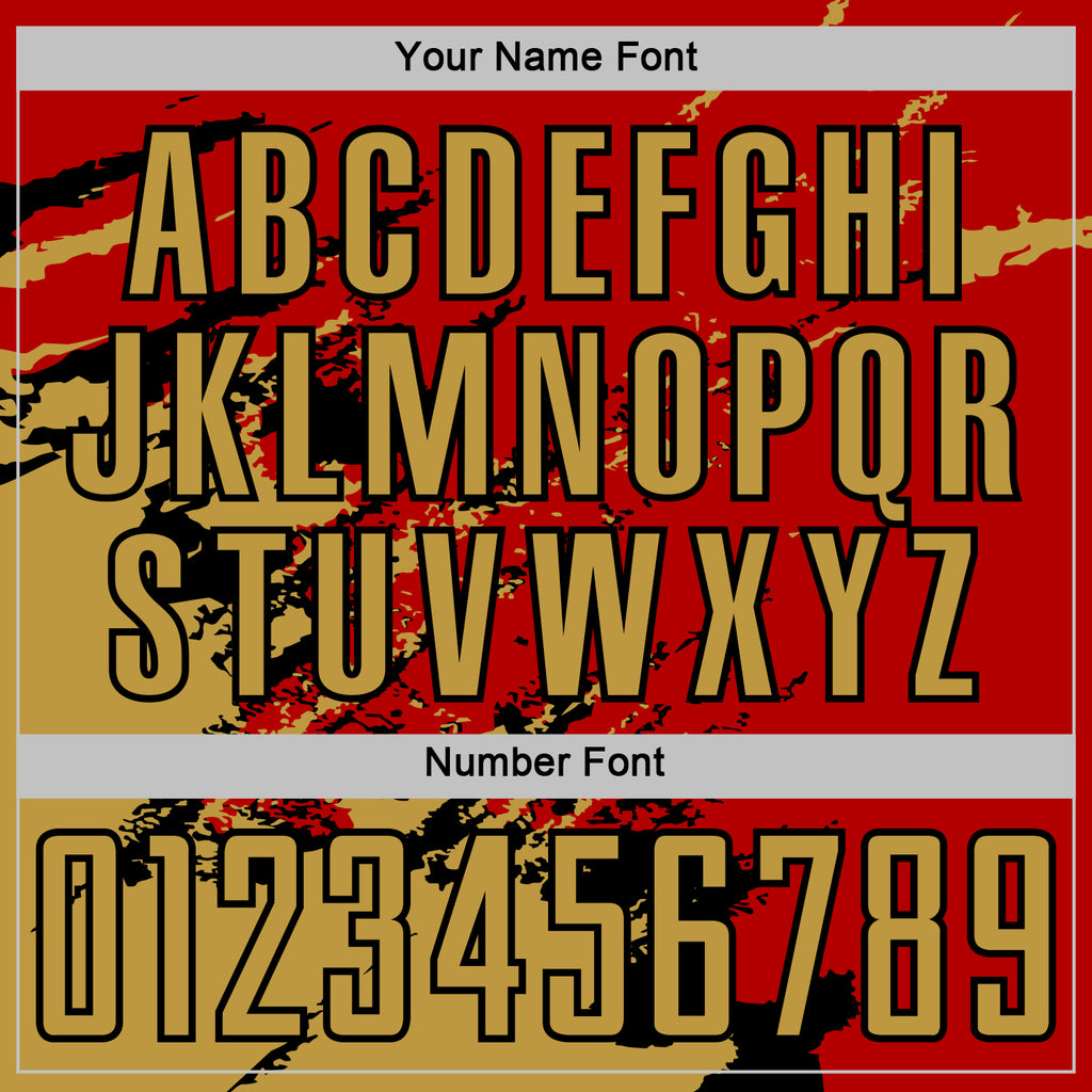 Custom Red Old Gold-Black Abstract Fragment Art Splash Sports Sublimation Soccer Uniform Jersey