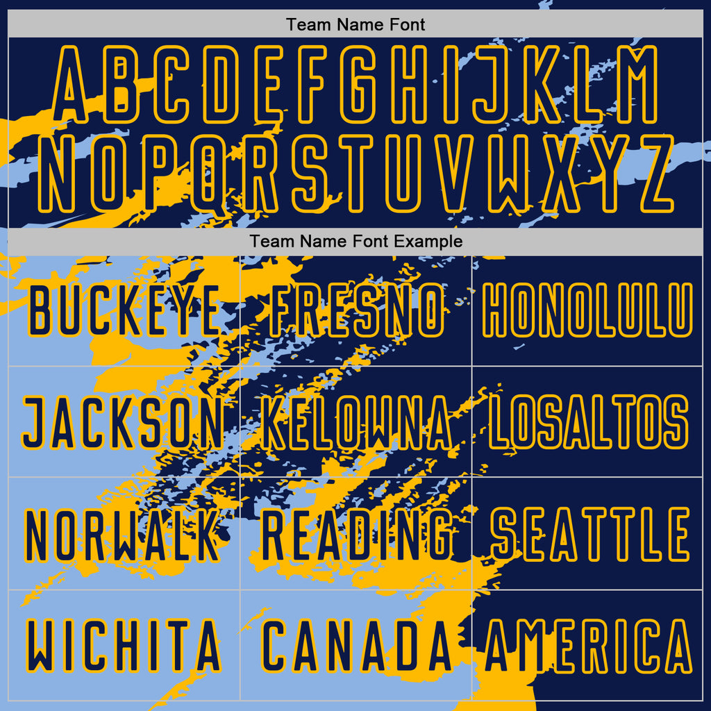 Custom Navy Light Blue-Gold Abstract Fragment Art Splash Sports Sublimation Soccer Uniform Jersey