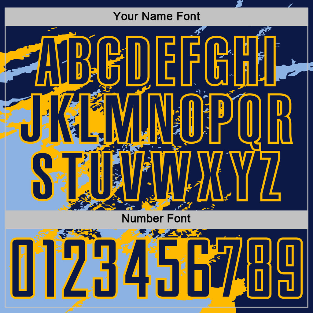 Custom Navy Light Blue-Gold Abstract Fragment Art Splash Sports Sublimation Soccer Uniform Jersey