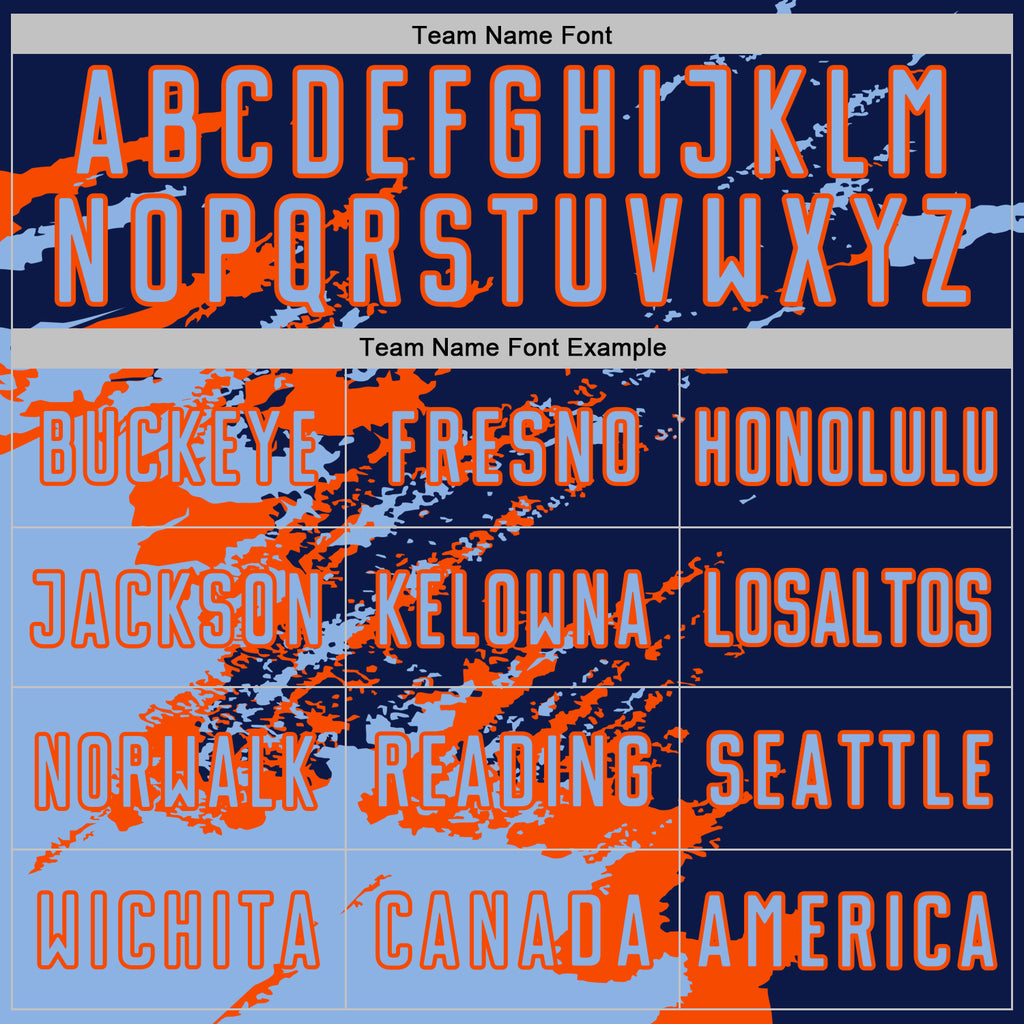 Custom Navy Light Blue-Orange Abstract Fragment Art Splash Sports Sublimation Soccer Uniform Jersey