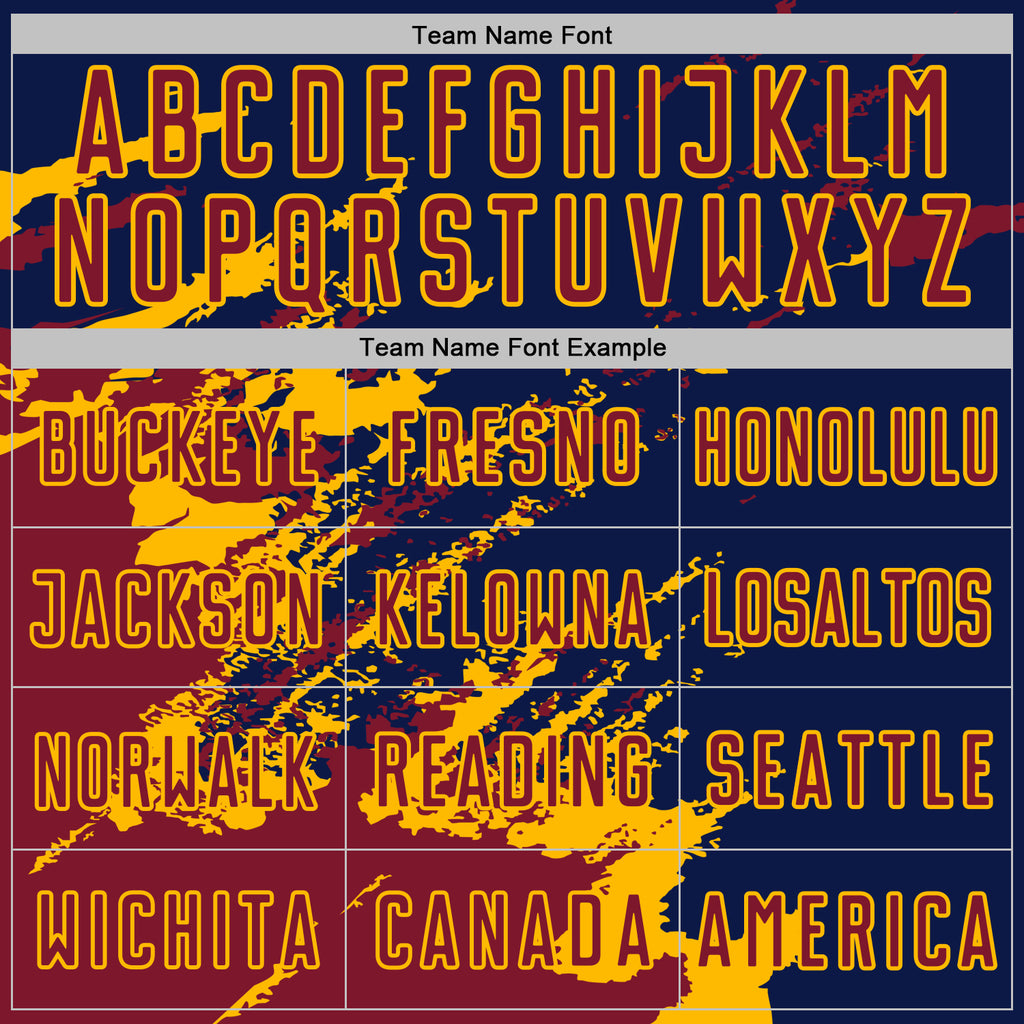Custom Navy Crimson-Gold Abstract Fragment Art Splash Sports Sublimation Soccer Uniform Jersey
