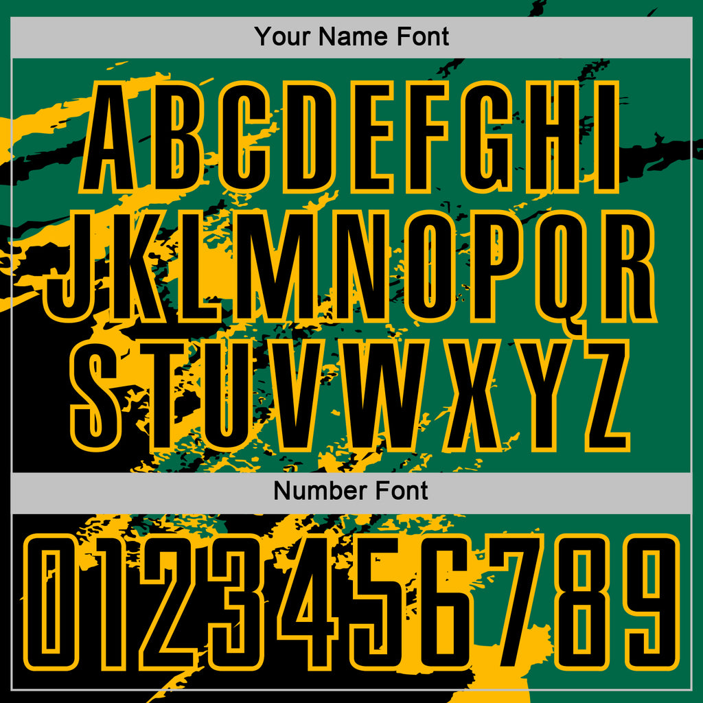 Custom Kelly Green Black-Gold Abstract Fragment Art Splash Sports Sublimation Soccer Uniform Jersey