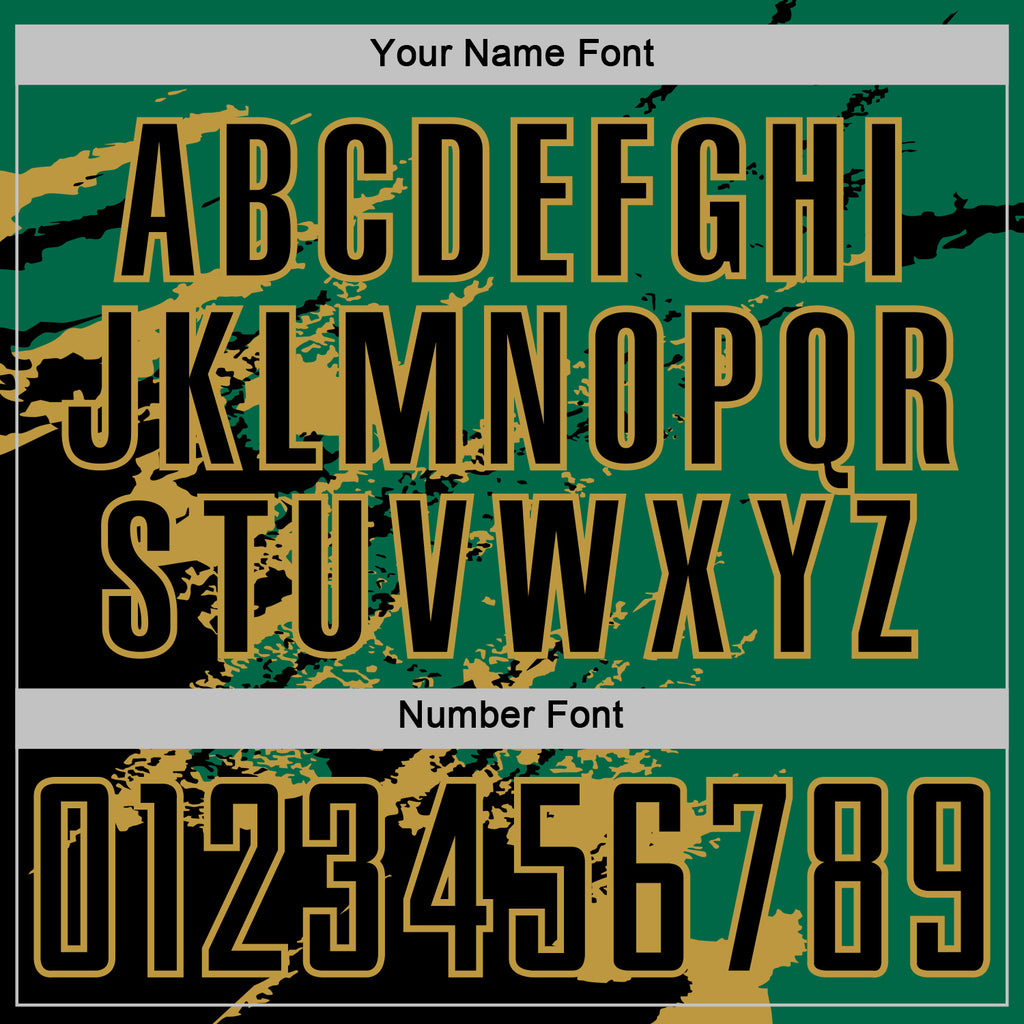 Custom Kelly Green Black-Old Gold Abstract Fragment Art Splash Sports Sublimation Soccer Uniform Jersey