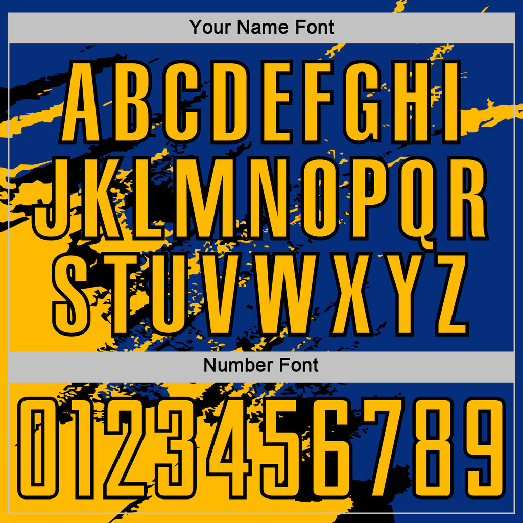 Custom Royal Gold-Black Abstract Fragment Art Splash Sports Sublimation Soccer Uniform Jersey