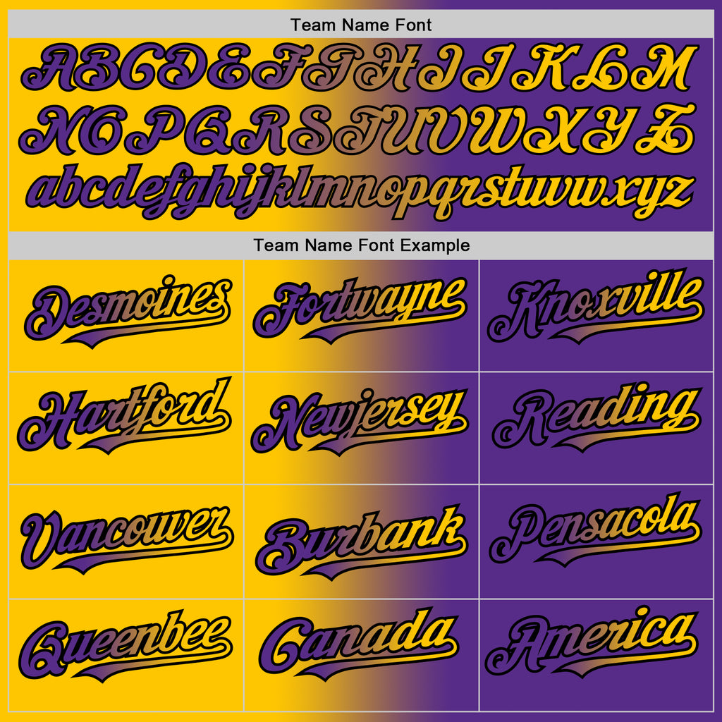Custom Purple Yellow-Black Gradient Fashion Two-Button Unisex Softball Jersey