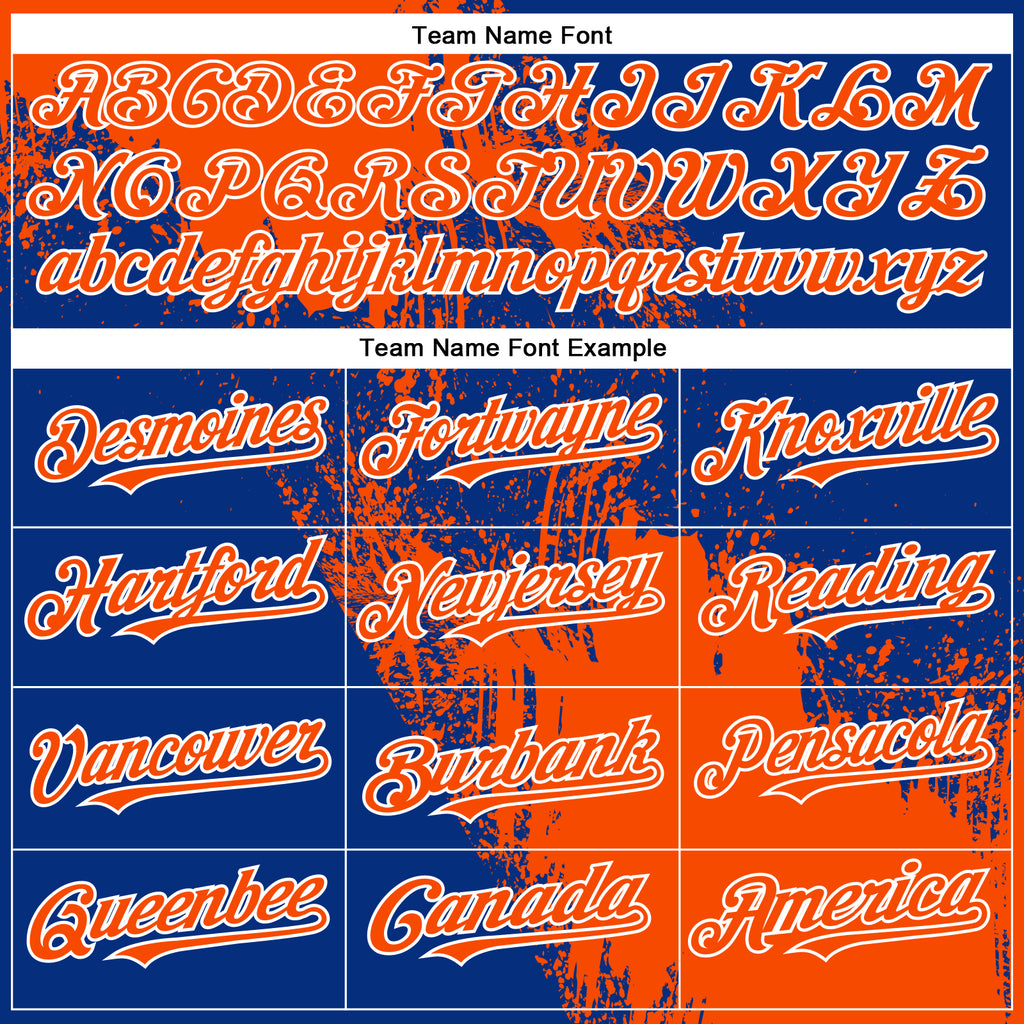 Custom Orange Royal-White 3D Pattern Abstract Brush Stroke Two-Button Unisex Softball Jersey