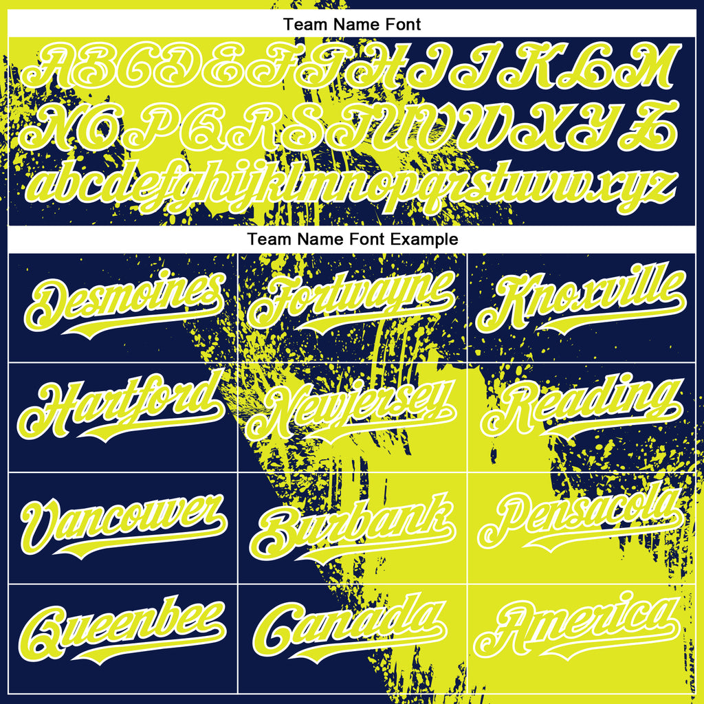 Custom Neon Yellow Navy-White 3D Pattern Abstract Brush Stroke Two-Button Unisex Softball Jersey