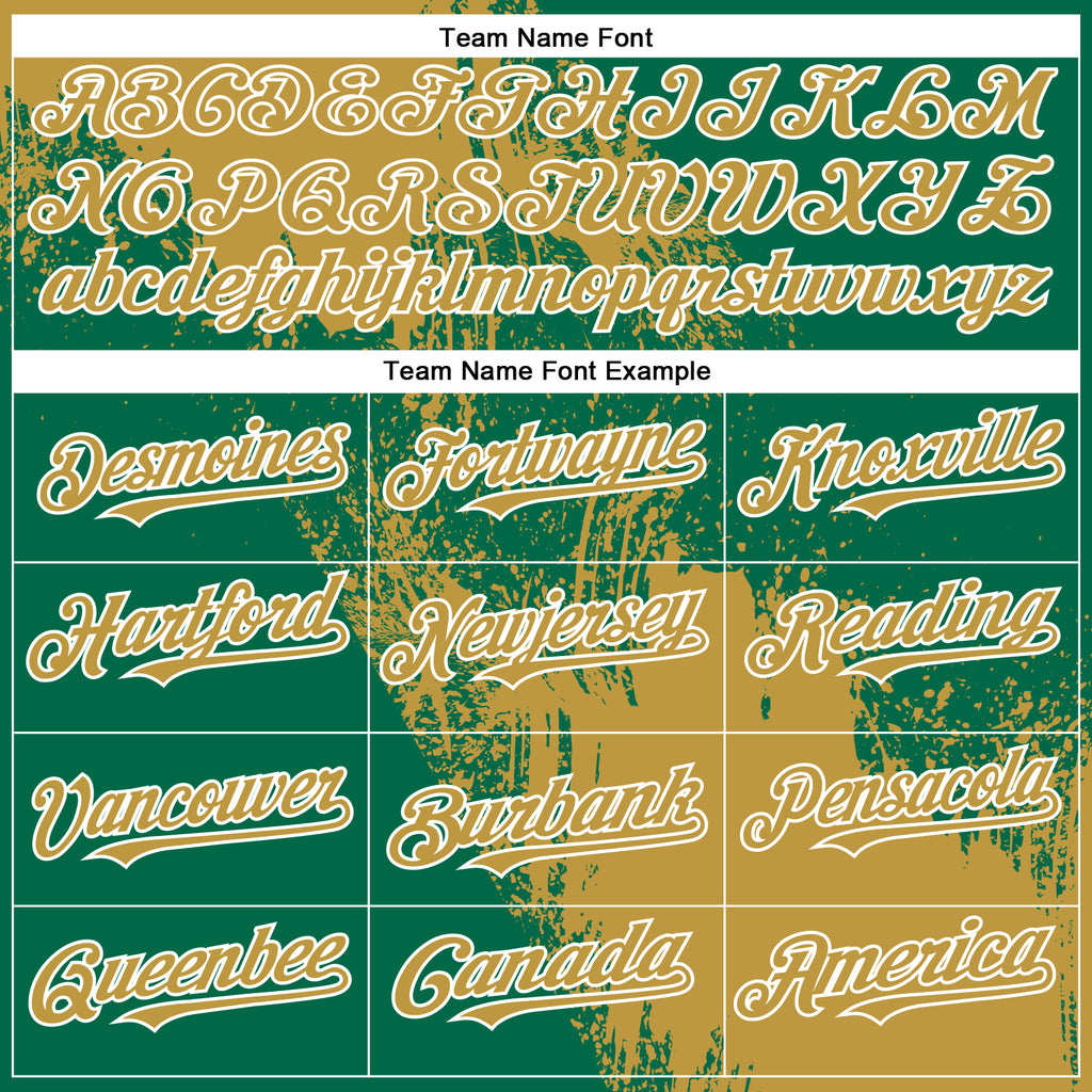 Custom Old Gold Kelly Green-White 3D Pattern Abstract Brush Stroke Two-Button Unisex Softball Jersey