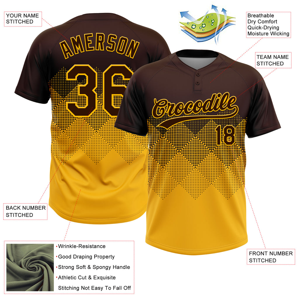 Custom Brown Gold 3D Gradient Square Shape Two-Button Unisex Softball Jersey