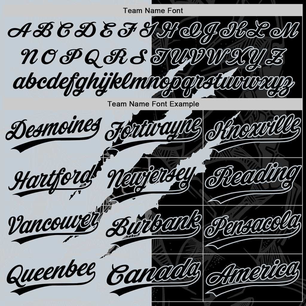 Custom Graffiti Pattern Black-Silver 3D Scratch Two-Button Unisex Softball Jersey
