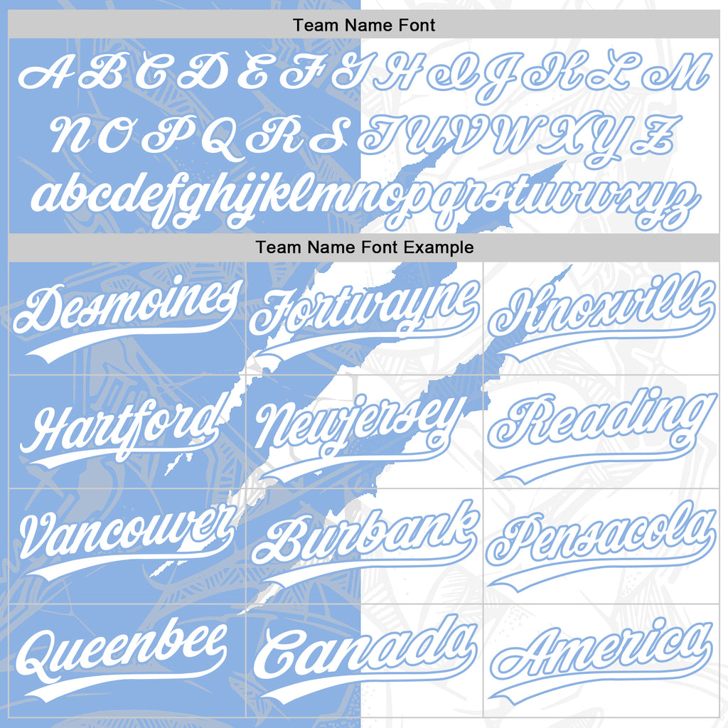 Custom Graffiti Pattern White-Light Blue 3D Scratch Two-Button Unisex Softball Jersey