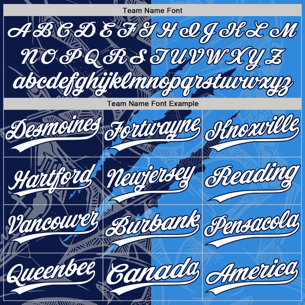 Custom Graffiti Pattern White Electric Blue-Navy 3D Scratch Two-Button Unisex Softball Jersey