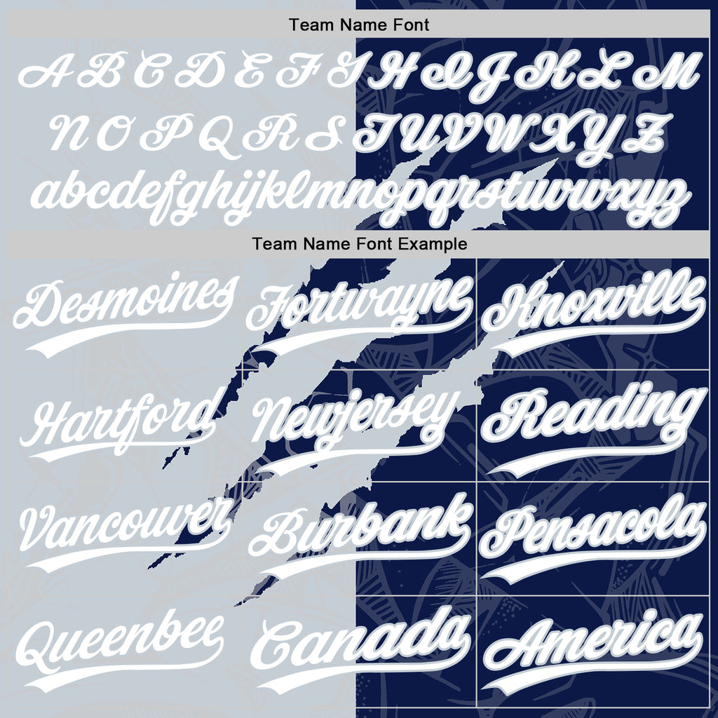 Custom Graffiti Pattern White Navy-Silver 3D Scratch Two-Button Unisex Softball Jersey